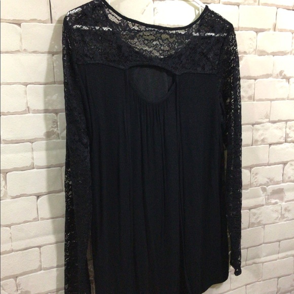 Maurice’s Sz M Black Lacy Tunic Top Lace Sleeves - Picture 10 of 11